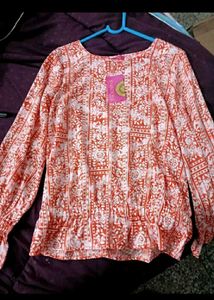 Orange Floral Long Sleeve Top