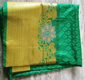 Clearence Sale Gold And Green Colour Saree
