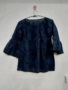 Blue Top With Cut work And Embroidery