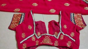 Red Embroidered Saree &amp; Blouse