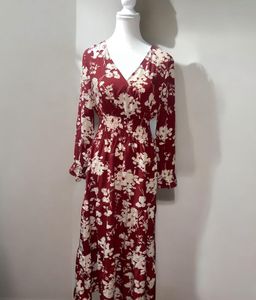 Maroon Mulvari Floral Printed Dress