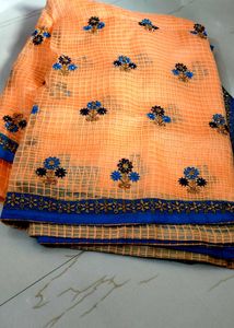 Peach Embroidered Organza Saree