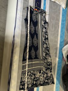 Navy &amp; White Printed Dress
