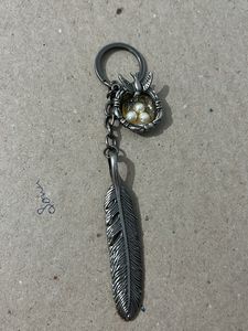Bird Feather Metal Keyring