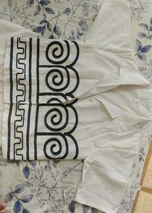 “Premium Cotton White Co-ord Set with Black Greek