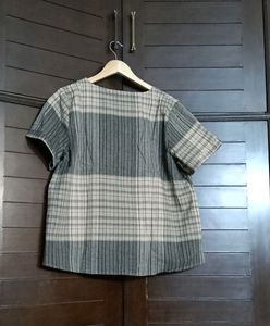 Women Beige Grey Checks Regular Fit Top