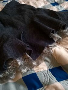 flowy ruffle Denim Skirt with Lace Trim