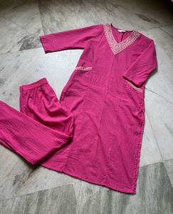 Pink Embroidered Kurta Set