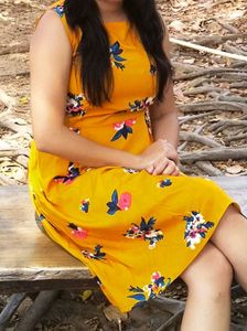 Yellow knee Length Dress Floral Print