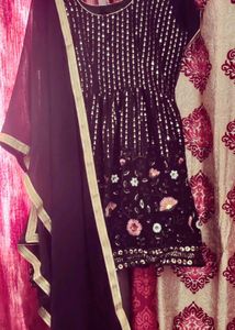 Embroidered Green Party kurta with Dupatta