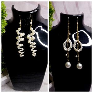 Golden Pearl Dream Duo – Elegant Earring Combo