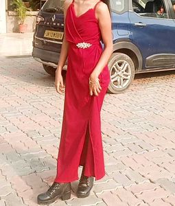 Elegant Red Maxi Dress with padding inside