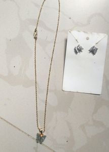 Glittering Silver Color Butterfly Set With Earring