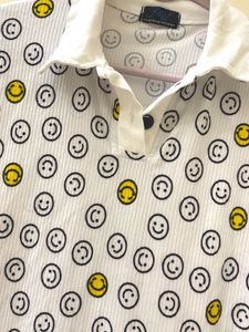 Smiley Face Print Collared Crop Top