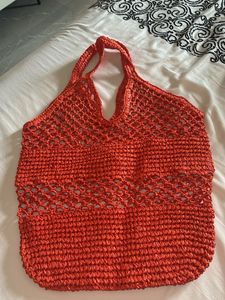 Orange Woven Tote Bag