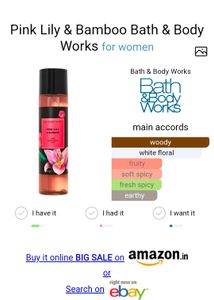 Pink Lily &amp; Bamboo Mist By Bath &amp; Body Works