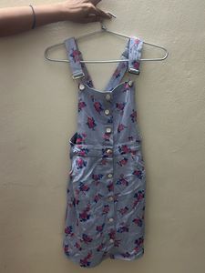 Floral Denim Overalls Dress