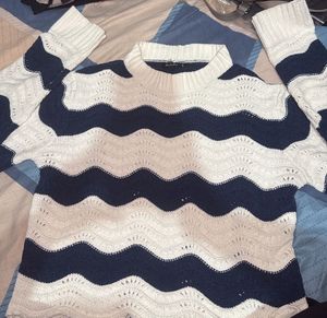 Navy &amp; White Striped Sweater