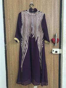 Purple Embroidered A Line Kurti