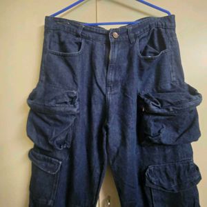 Fugazee Men Dark Blue Baggy Cargo Denim Pant
