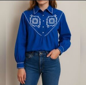 Zara Blue Embroidered Top
