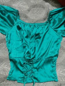 Chic Green silk Puff Sleeve Top