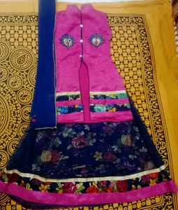 Girls Pink &amp; Navy Lehenga Choli