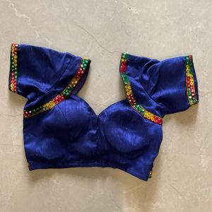 Vintage-Inspired Blue Embellished Blouse