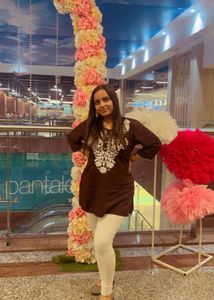 Brown Chikankari Short Kurti With White Legging