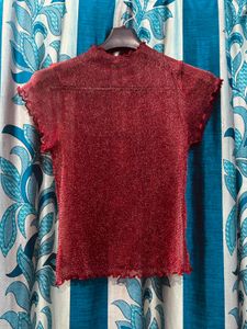 Hot Chick Red Mesh Sparkle Top❤️✨⭐️