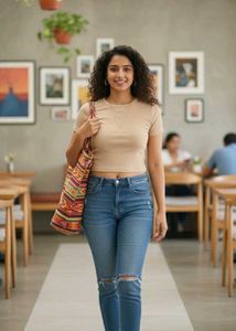 Beige Colour Ribbed Crop Top