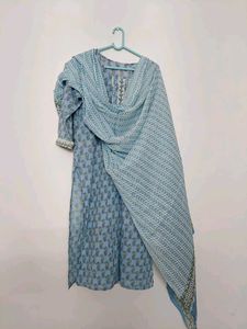 Blue Printed Kurti with Dupatta