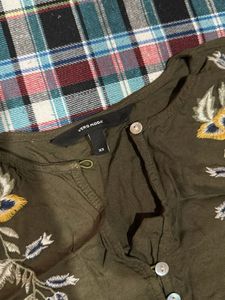 Olive Embroidered Top