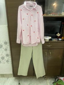 Heart Print Oversized Shirt With Pants