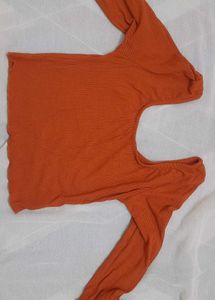 Orange Ribbed Long Sleeve Top