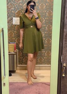 Cover Story Olive Green A-line Cutout Dress