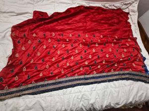 Red &amp; Blue Embroidered Fabric