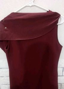 girls Western party wear solid  dark maroon dress