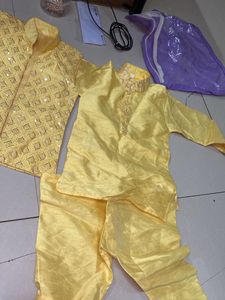 Boy&#39;s Yellow Embellished Sherwani