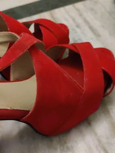 Red Criss-Cross Heeled Sandals