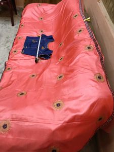 New Unique BabyPink &amp; BlueBorder SilkSaree withBlo