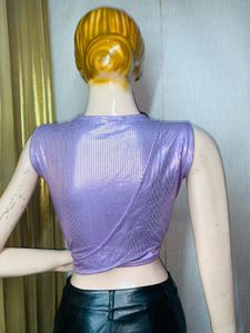 Shimmery Purple Sleeveless Crop Top