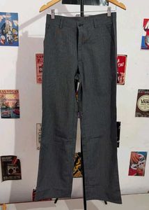 Gray Striped Trousers Wide Leg