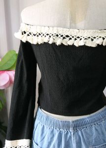 Savana Off-Shoulder Crochet Trim Top