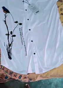 Stylish White Bird Print Shirt