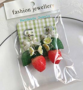 Strawberry Bloom White Bow Silver Stud Earrings