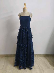 Navy Floral Applique Gown