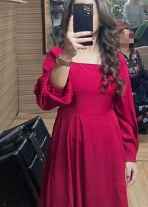 Red Maxi Dress with Puff Sleeves