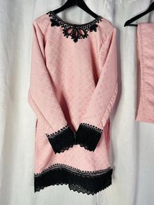 Pink & Black Embroidered Kurti