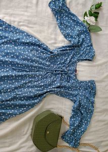 Blue Floral Print Mini Dress